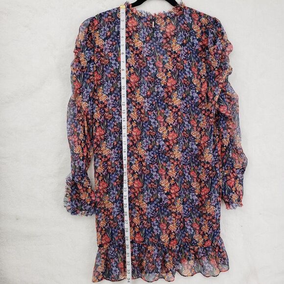 MISA Los Angeles Dress Womens Small Navy Floral Ruffle Long Sleeve Boho Mini USA - Picture 8 of 14